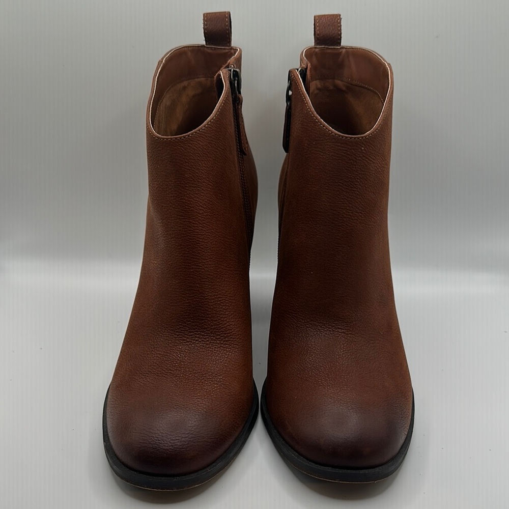 BP Sz 12‎ Lance Leather Brown Ankle Booties Block Chunky Heel - Picture 3 of 10